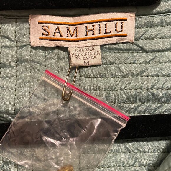 NEW Sam Hilus Classic 100% Silk Reversible Nehru Jacket Women's Black & Teal - Picture 6 of 6